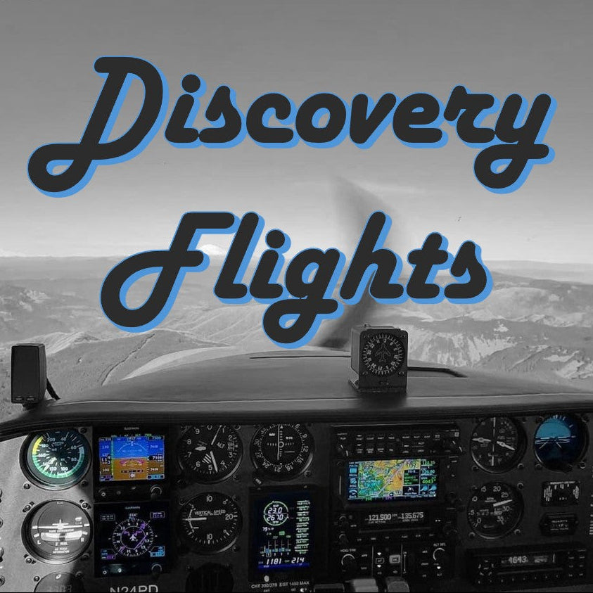 Aviation dashboard with 'Discovery Flights' text overlay